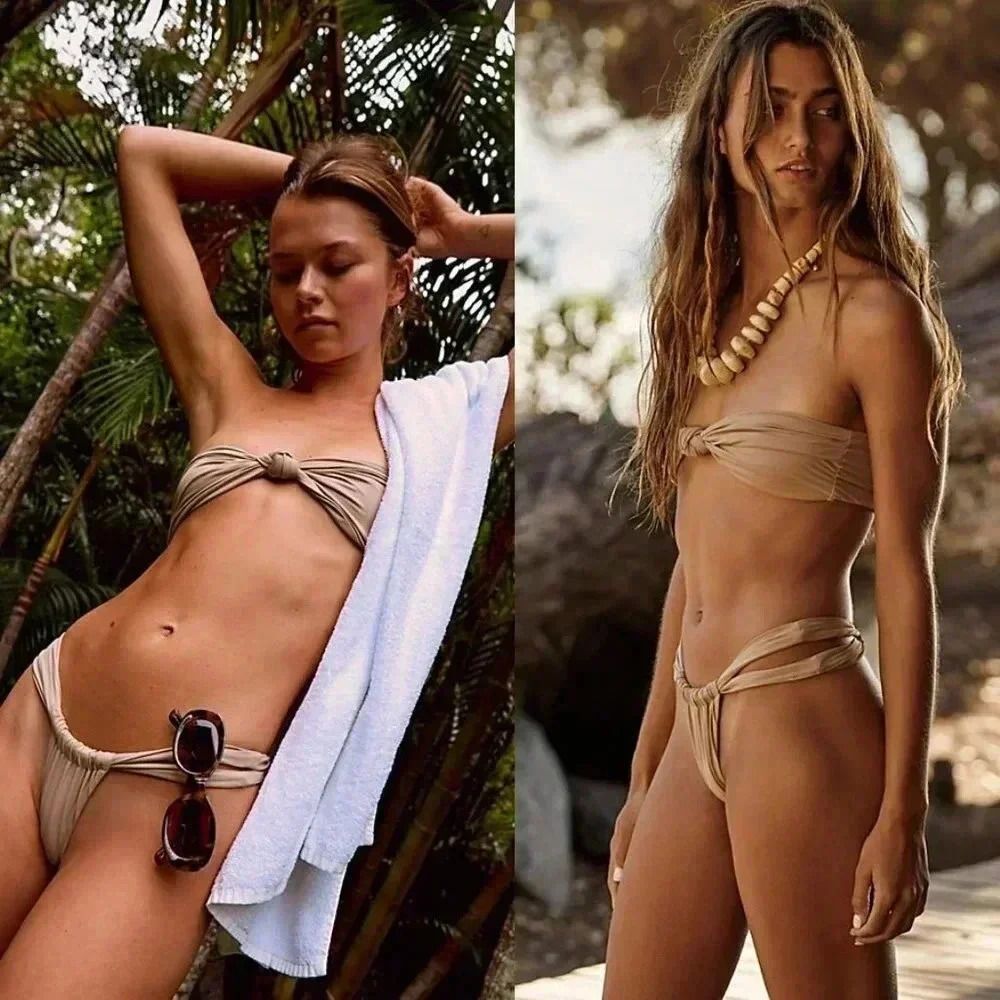 Free People Stone Fox Solid Bijou Bikini Bottoms Size Large NWOT $100